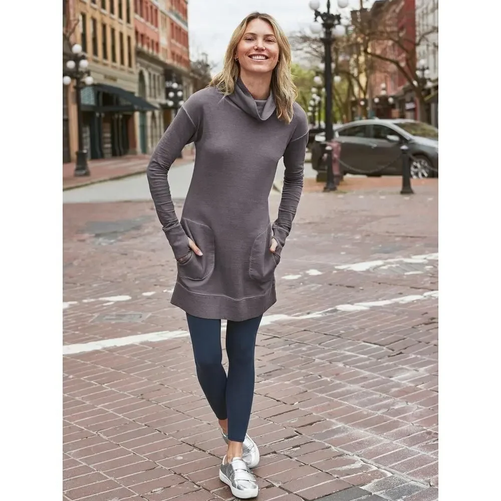 Athleta Women Small Silver Gray Eco Wash Long Sleeve Turtleneck Tunic